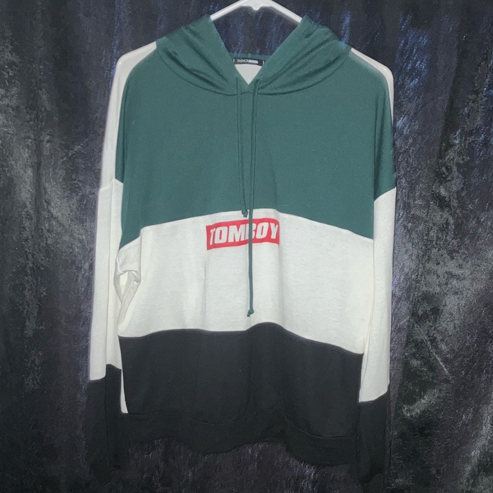 TomboyX Green and White Color Block Sweater